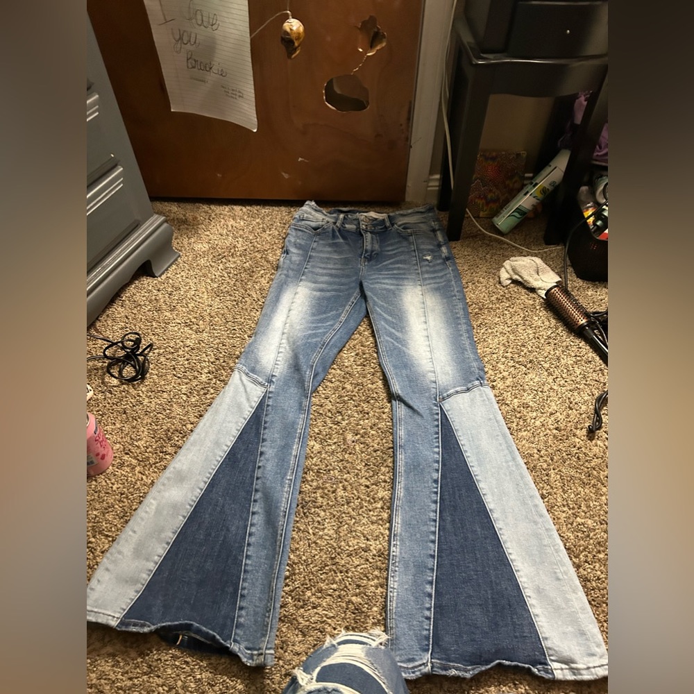 Flared different pattern jeans